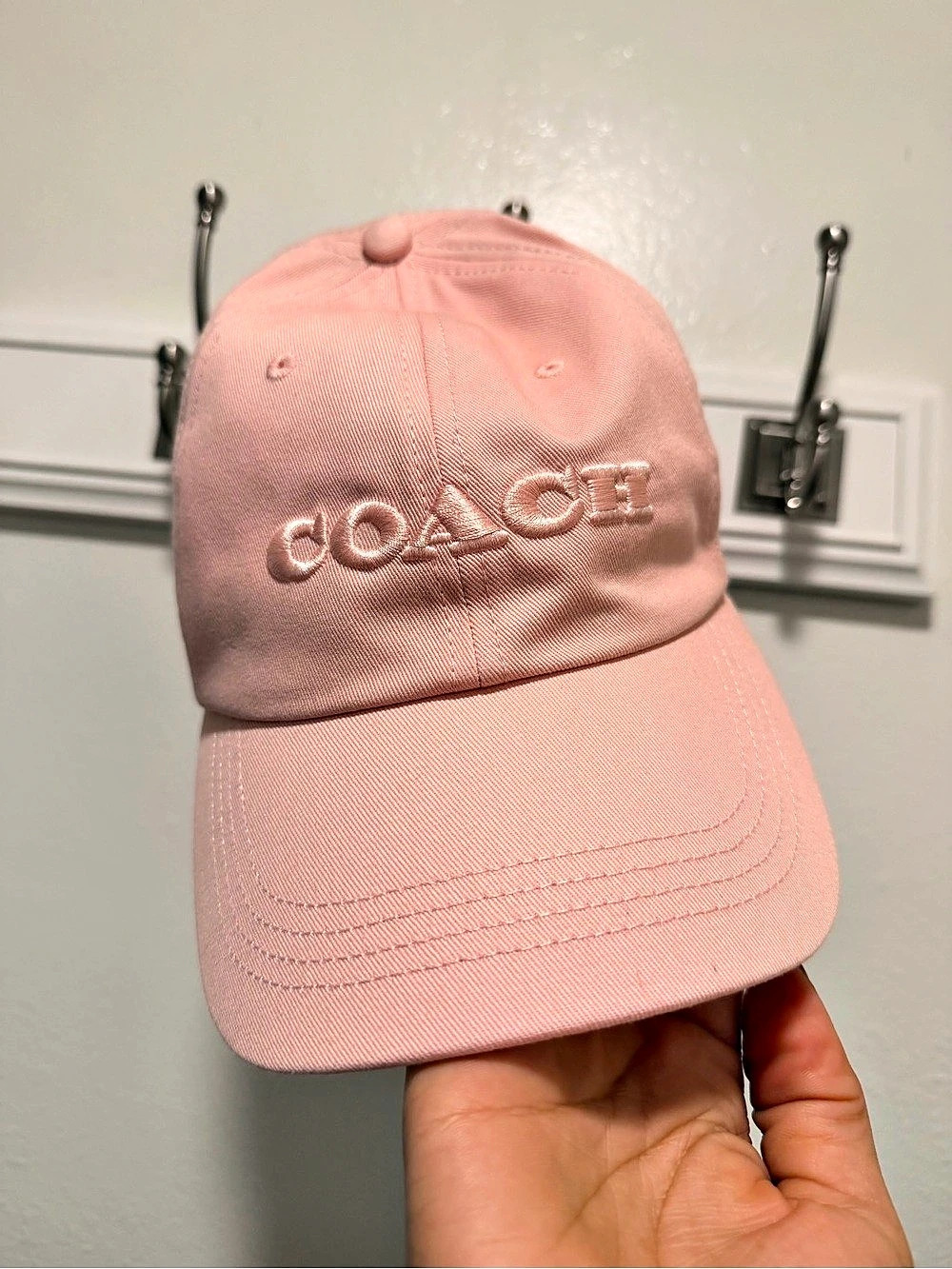 Coach Embroidered Logo Cotton Baseball Cap Pink